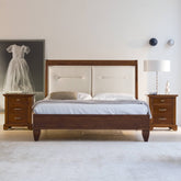 Classic Double Bed in Cherry with Genuine Leather Headboard – Arte